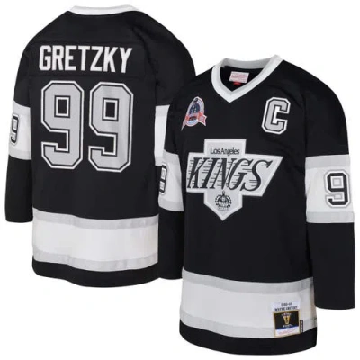 Mitchell & Ness Kids' Youth  Wayne Gretzky Black Los Angeles Kings 1992/93 Captain Patch Blue Line Player J