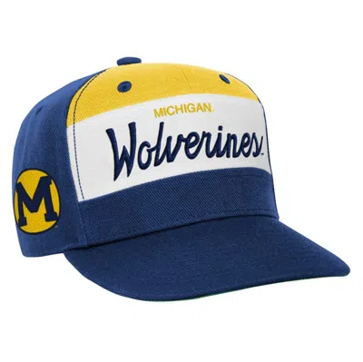 Mitchell & Ness Kids' Youth  White/navy Michigan Wolverines Retro Sport Color Block Script Snapback Hat