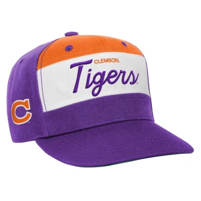 Mitchell & Ness Kids' Youth  White/purple Clemson Tigers Retro Sport Color Block Script Snapback Hat