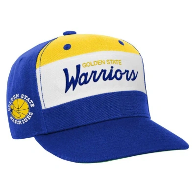Mitchell & Ness Kids' Youth  White/royal Golden State Warriors Retro Sport Color Block Script Snapback Hat In Multi