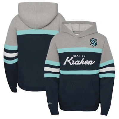 Mitchell & Ness Kids' Big Boys Deep Sea Blue Seattle Kraken Head Coach Pullover Hoodie