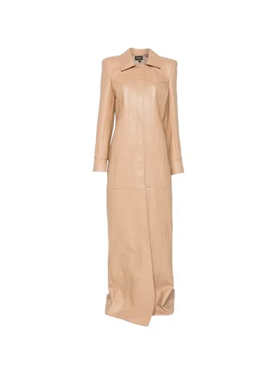 Mitiliane Couture Contrast-stitched Leather Coat In Brown