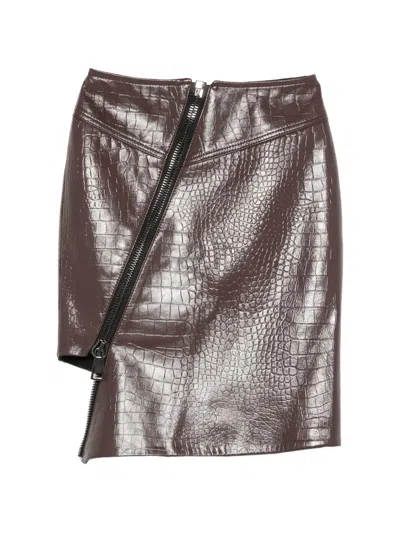 Mitiliane Couture Croc-effect Zipped Leather Skirt In Brown