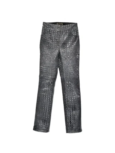 Mitiliane Couture Croc-embossed Leather Trousers In Gray