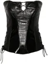 Mitiliane Couture Crocodile-embossed Trim Corset Top In Schwarz
