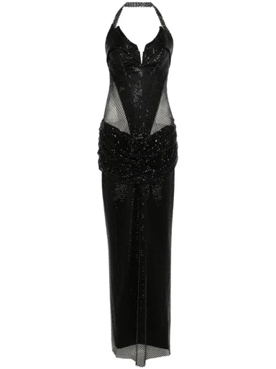 Mitiliane Couture Crystal-embellished Mesh Maxi Dress In 黑色