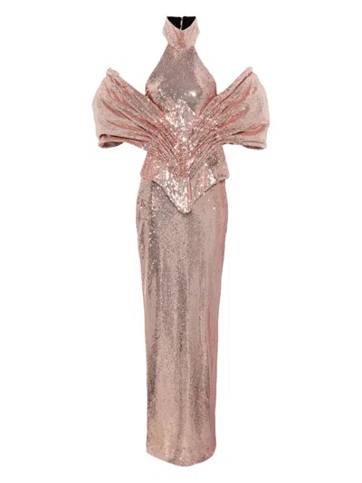Mitiliane Couture Detachable-corset Sequined Maxi Dress In Gold