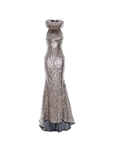 Mitiliane Couture Floral Sequin Maxi Dress In Brown