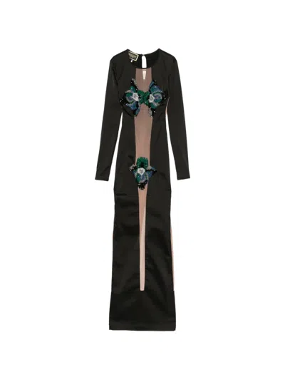 Mitiliane Couture Floral-embellished Cut-out Maxi Dress In Black