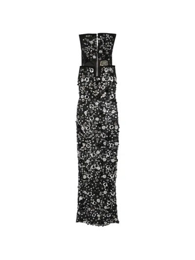 Mitiliane Couture Floral-embroidered Sequin-embellished Dress In Black