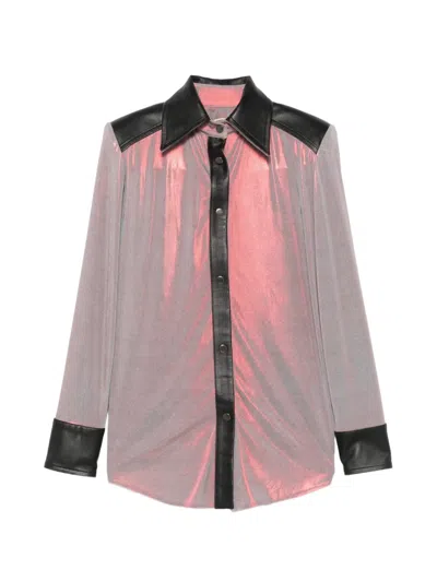 Mitiliane Couture Holographic Leather-trimmed Shirt In Multi