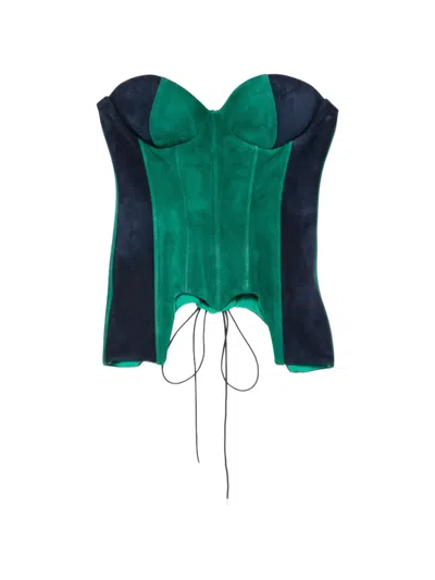 Mitiliane Couture Lace-up Corset Top In Green