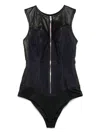 Mitiliane Couture Leather-insert Denim Bodysuit In Blue