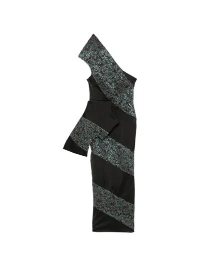 Mitiliane Couture One-shoulder Lace-panelled Maxi Dress In Black