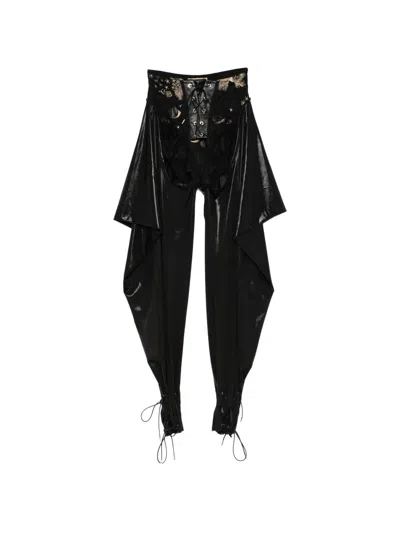 Mitiliane Couture Panelled Lace-detail Drop-crotch Trousers In Black