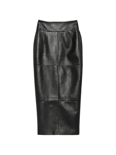 Mitiliane Couture Panelled Leather Midi Skirt In Black
