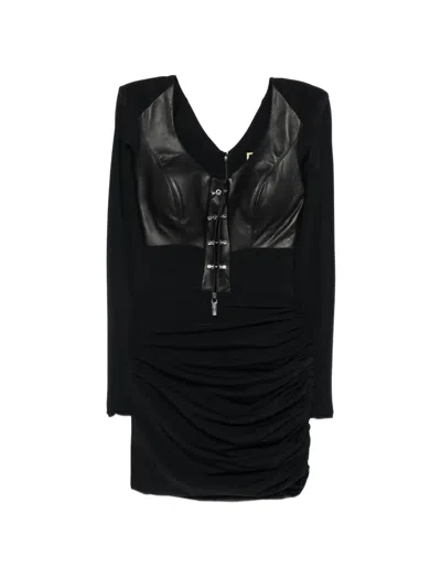 Mitiliane Couture Piercing-details Leather-panel Dress In Black