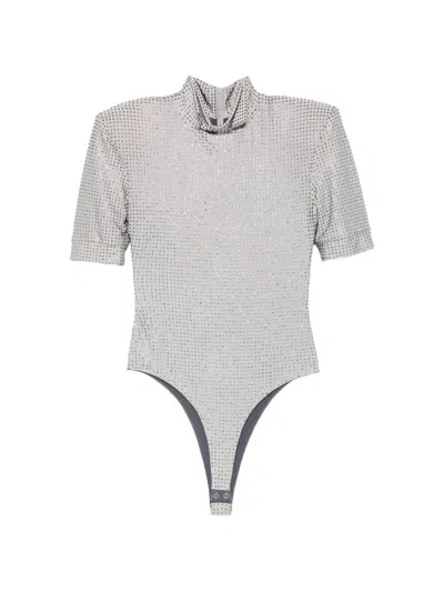 Mitiliane Couture Rhinestone-embellished Short-sleeve Bodysuit In Gray