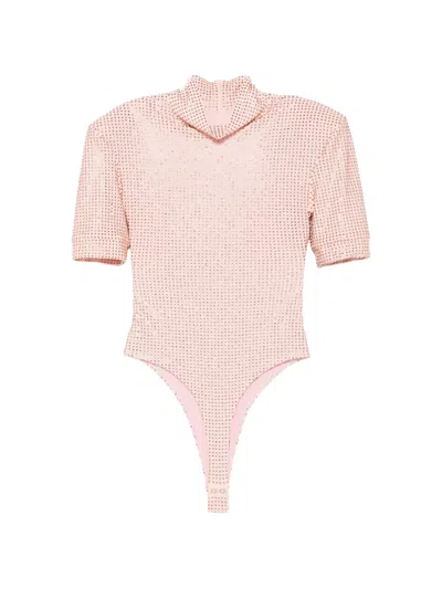 Mitiliane Couture Rhinestone-embellished Short-sleeve Bodysuit In Pink