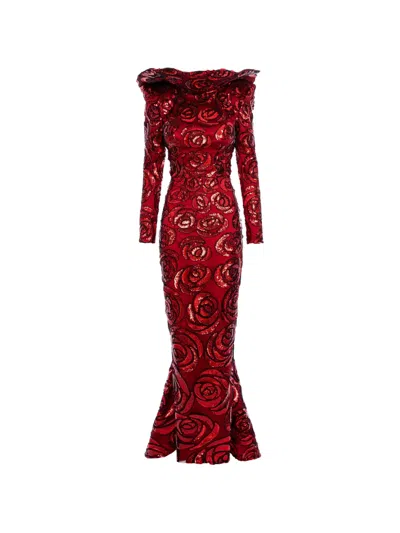 Mitiliane Couture Sequin-embroidered Long Dress In Red