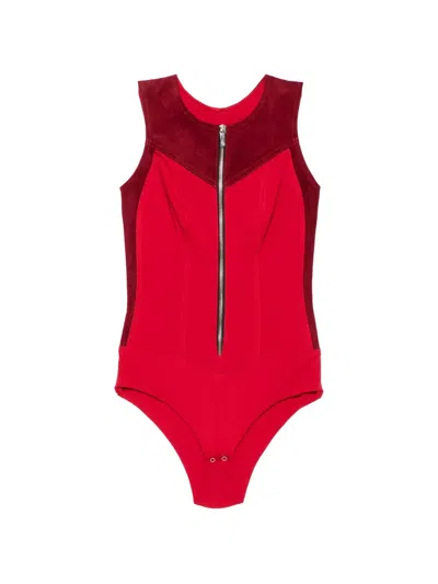 Mitiliane Couture Suede-panelled Sleeveless Bodysuit In Red
