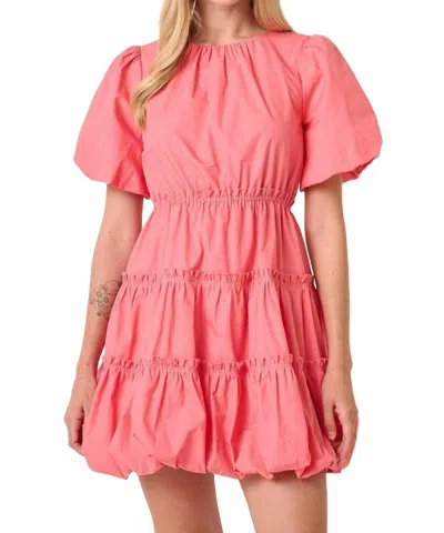 Mittoshop Balloon Sleeve Bubble Hem Mini Dress In Strawberry In Red