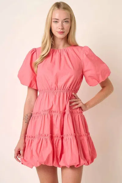 Mittoshop Balloon Sleeve Bubble Hem Mini Dress In Strawberry In Pink