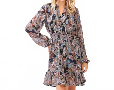 Mittoshop Boho Paisley Print Smocked Waist Ruffle Mini Dress In Navy In Blue