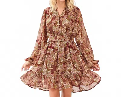 Mittoshop Boho Paisley Print Smocked Waist Ruffle Mini Dress In Red Brown In Multi