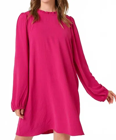Mittoshop Charli Long Sleeve Ruffle Dress In Magenta In Animal Print