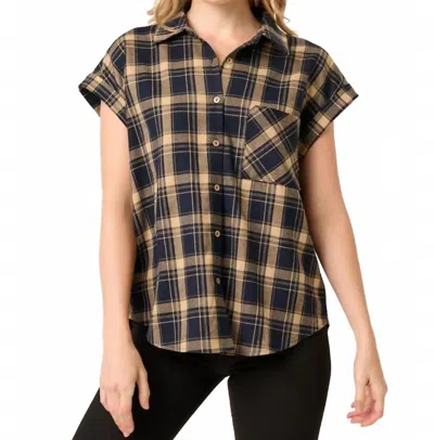 Mittoshop Checkered Plaid Print Shirt In Mocha Frappe In Black
