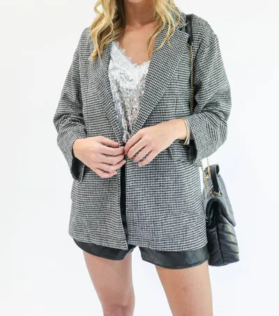 Mittoshop Classy Queen Houndstooth Boyfriend Blazer In Black/white In Grey