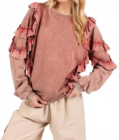 Mittoshop Cotton Ruffle Top In Mauve In Red