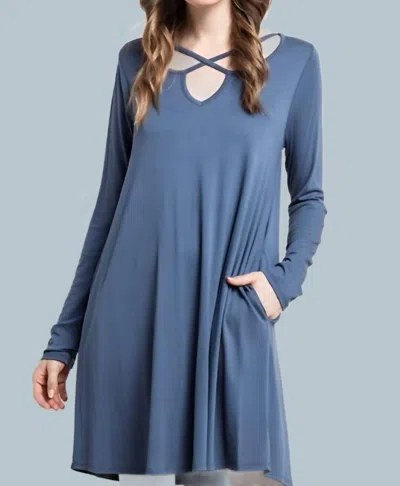 Mittoshop Criss Cross Swing Dress In Dusty Navy In Blue