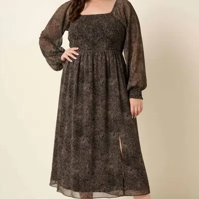 Mittoshop Emma Smocked Square Neck Midi Dress - Plus In Brown