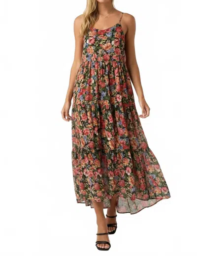 Mittoshop Evans Floral Tiered Maxi Dress In Black Red Chiffon In Brown