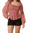 Mittoshop Flower Jacquard Squareneck Smocking Blouse In Mauve In Pink