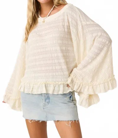 Mittoshop Flowy Batwing Sleeve Boatneck Ruffle Hem Top In Ivory In Neutral