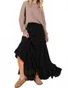 Mittoshop Flowy Tiered Elastic Waist Lined Maxi Skirt In Black