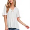 Mittoshop Flutter Sleeve Tie Front Top In Ivory In White