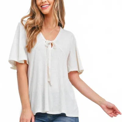 Mittoshop Flutter Sleeve Tie Front Top In Ivory In White