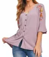 Mittoshop Half Sleeve Floral Button Up In Purple In Purple