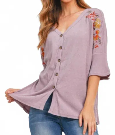 Mittoshop Half Sleeve Floral Button Up In Purple