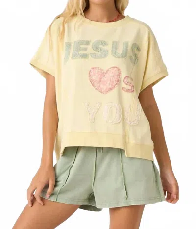 Mittoshop Jesus Loves You Patchwork Oversized Top In Yellow In Neutral