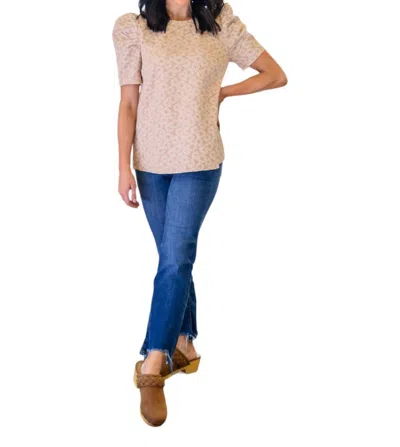 Mittoshop Kelsi Jacquard Puff Sleeve Top In Tan In Pink