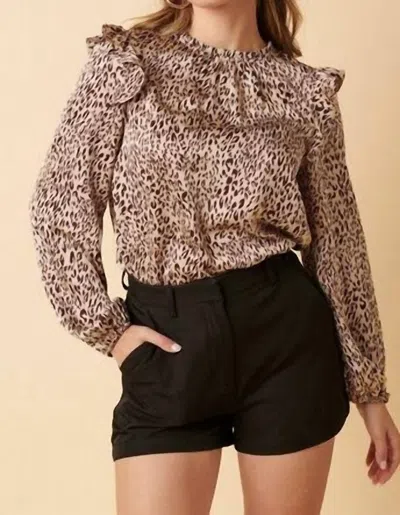 Mittoshop Lanie Leopard-print Ruffle Blouse In Brown