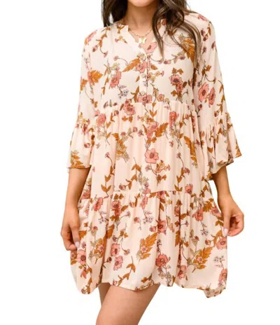 Mittoshop Lilibet Tiered Floral Dress In Pink And Rust In Multi