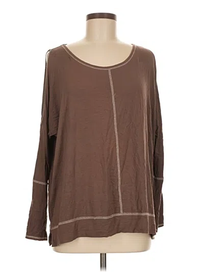 Pre-owned Mittoshop Long Sleeve Top Brown Scoop Neck Tops