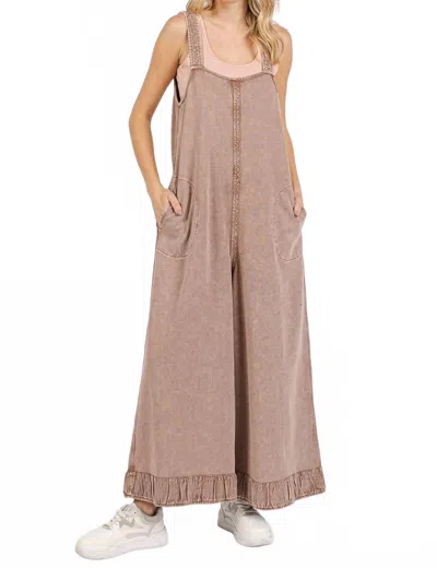 Mittoshop Mckenna Mineral Wash Wide Leg Jumpsuit In Coffee In Brown