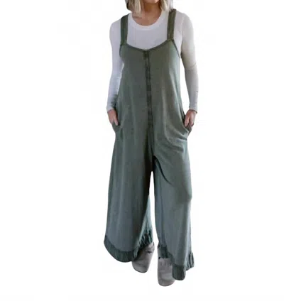 Mittoshop Mckenna Mineral Wash Wide Leg Jumpsuit In Light Moss In Blue
